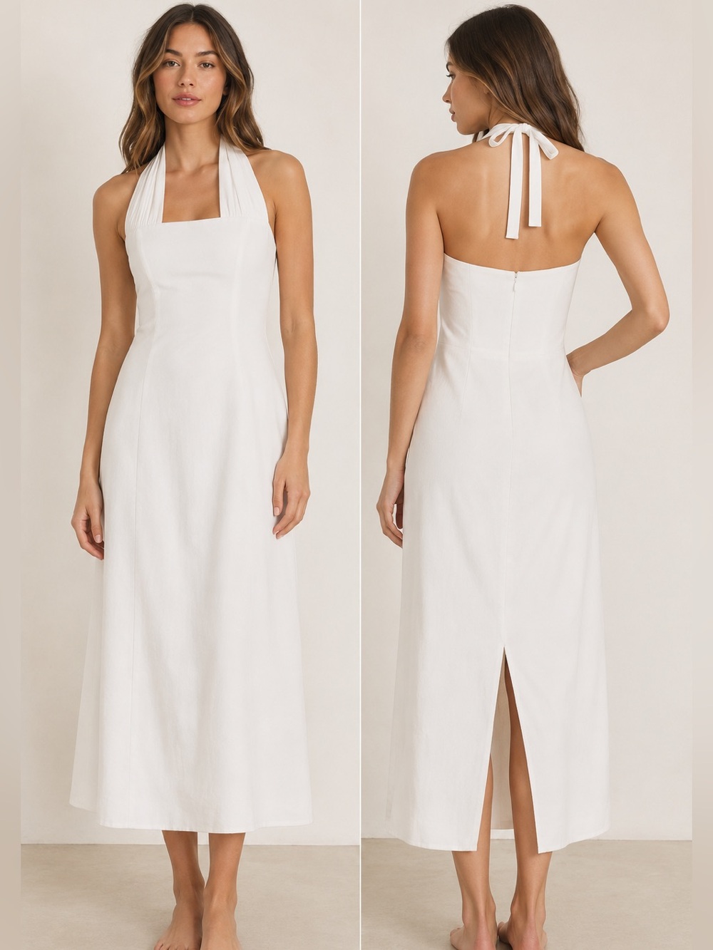 Reformation Bessi White Cotton Halter Midi Dress Size 2 NWT (Flaw)